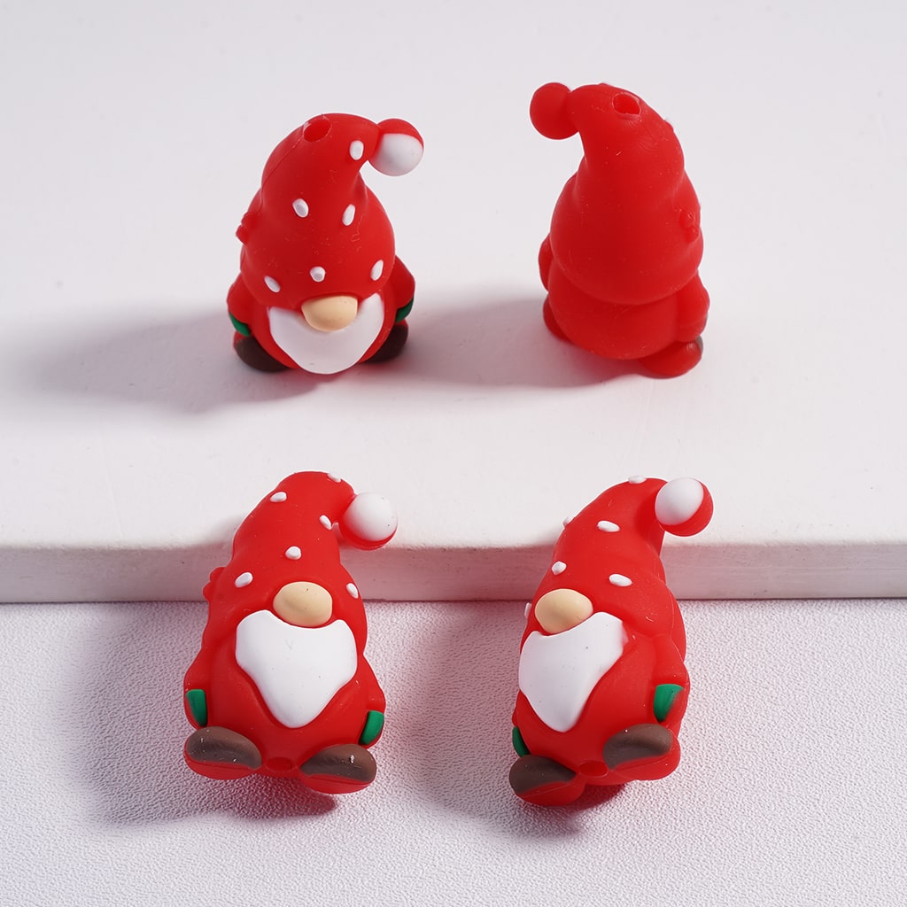 Silicone Focal Beads 3D Cute Gnome with Red Christmas Hat