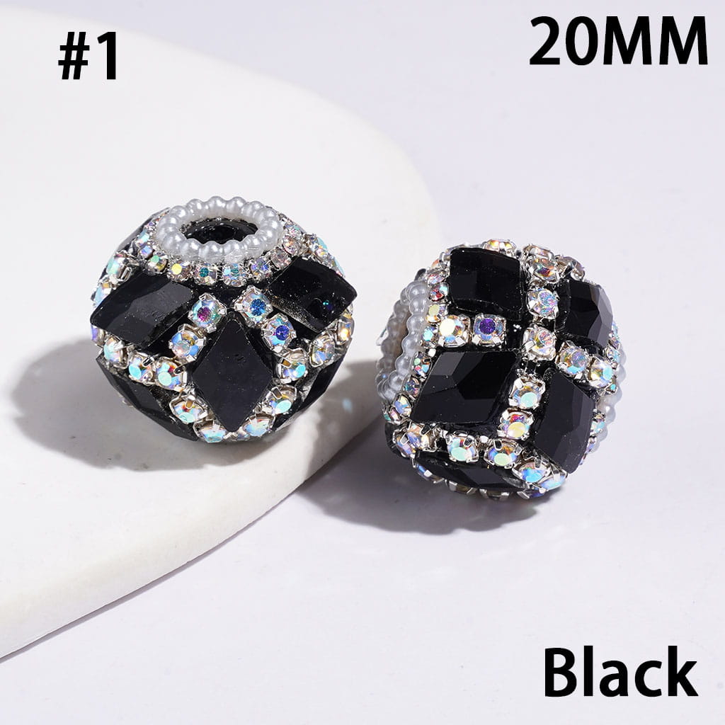 Hand-Made Acrylic Beads w Rhombus Shaped Rhinestones & AB Rhinestone Chains, Pearl Trim, 20MM, Multi-Color