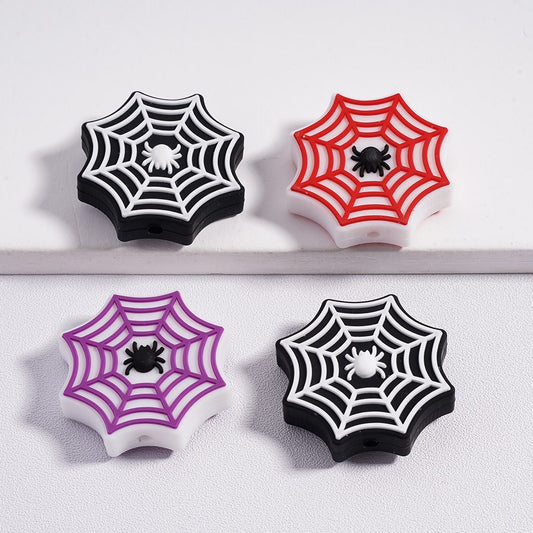 Silicone Focal Beads Vivid Spider Web Halloween