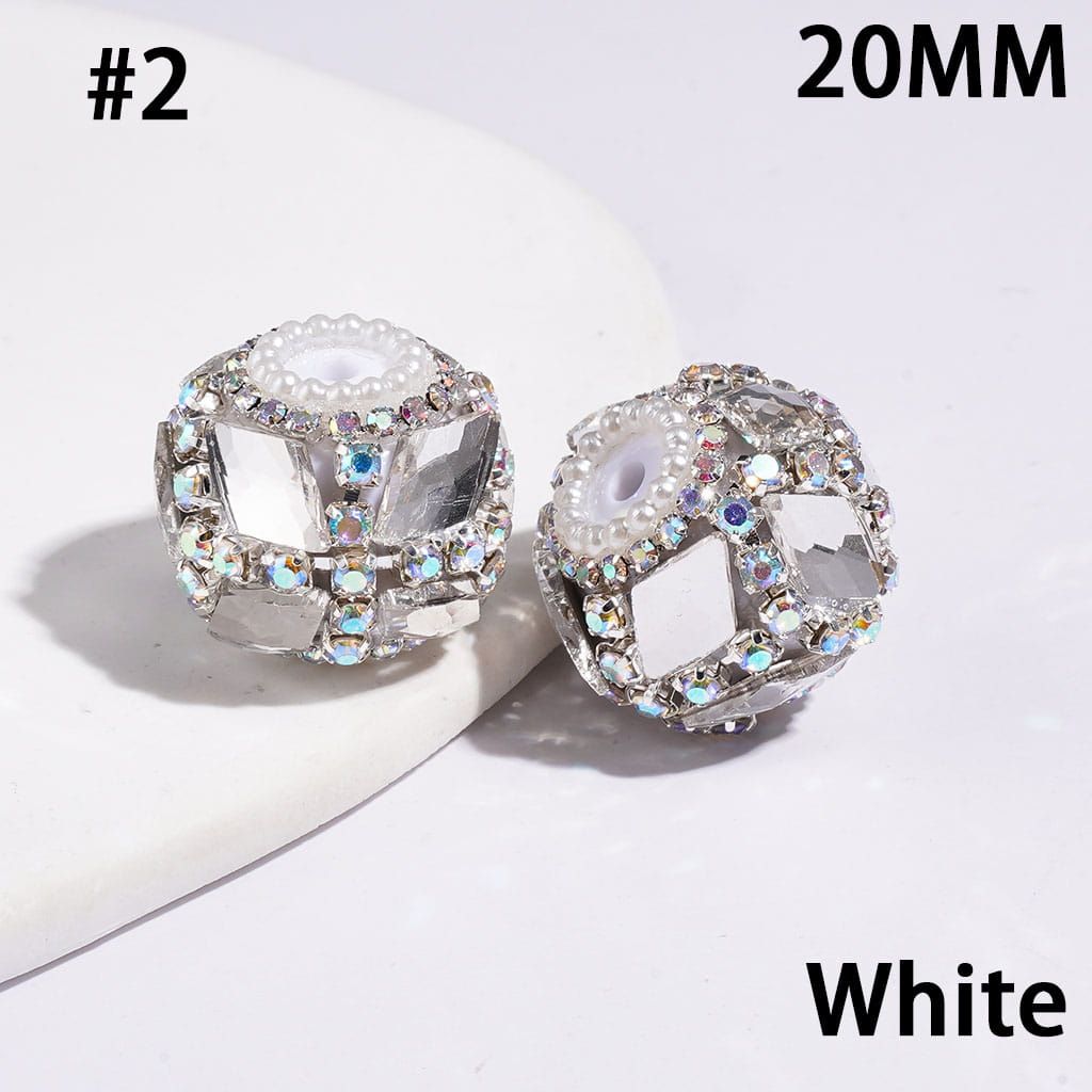 Hand-Made Acrylic Beads w Rhombus Shaped Rhinestones & AB Rhinestone Chains, Pearl Trim, 20MM, Multi-Color
