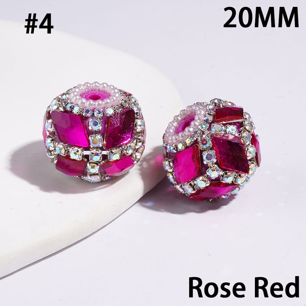 Hand-Made Acrylic Beads w Rhombus Shaped Rhinestones & AB Rhinestone Chains, Pearl Trim, 20MM, Multi-Color