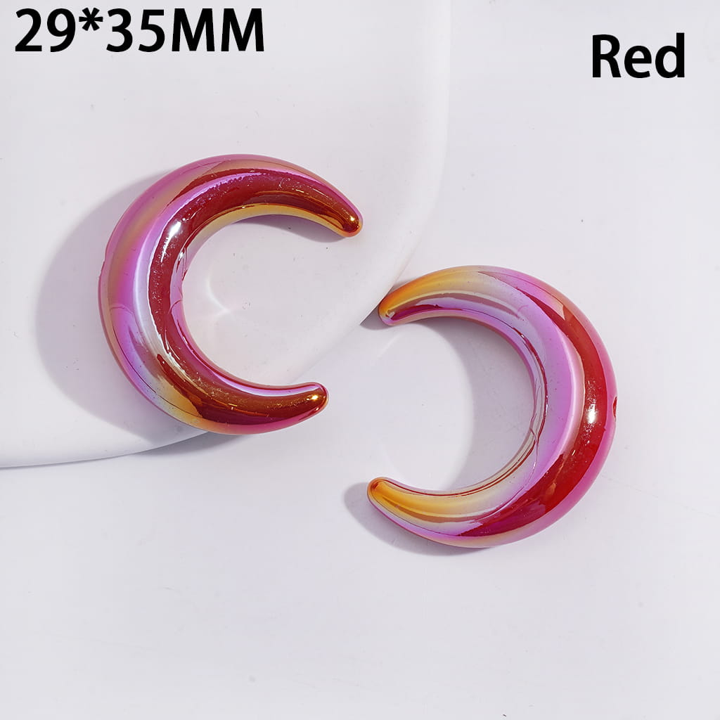 Acrylic Beads UV Coating Crescent Shape Moon, 29*35MM, Solid Dark Color Series, Horizontal Hole Beads