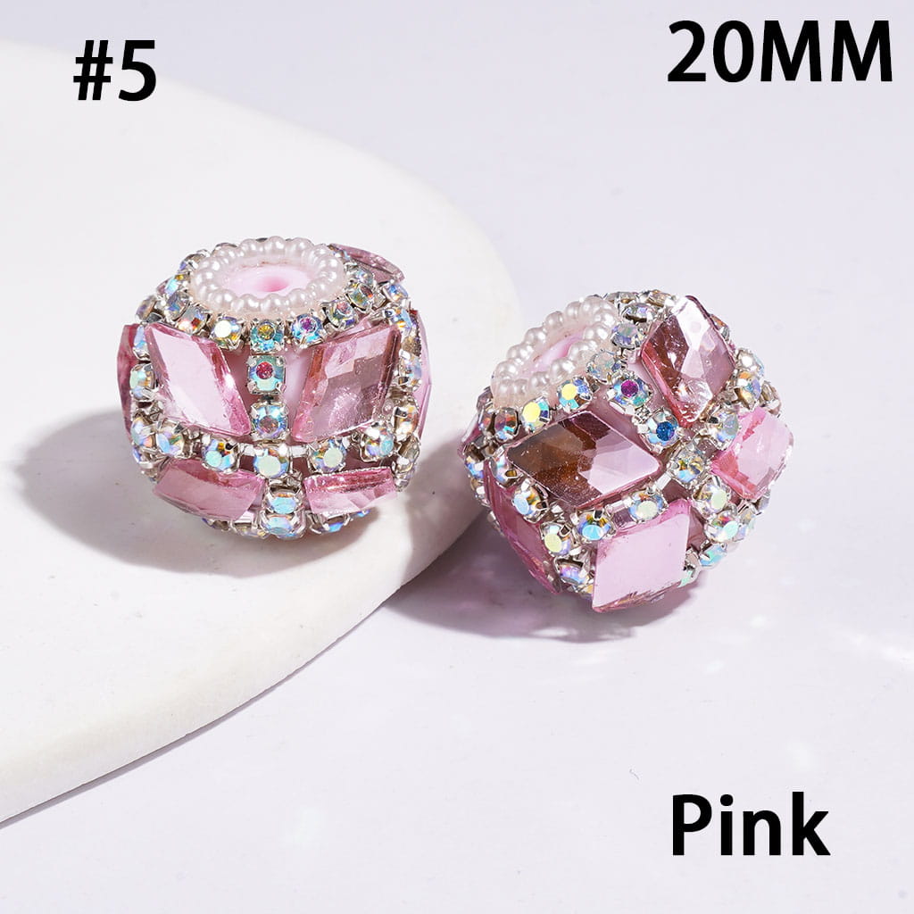 Hand-Made Acrylic Beads w Rhombus Shaped Rhinestones & AB Rhinestone Chains, Pearl Trim, 20MM, Multi-Color