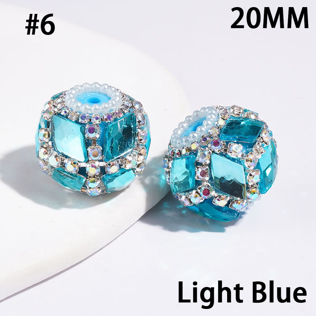 Hand-Made Acrylic Beads w Rhombus Shaped Rhinestones & AB Rhinestone Chains, Pearl Trim, 20MM, Multi-Color