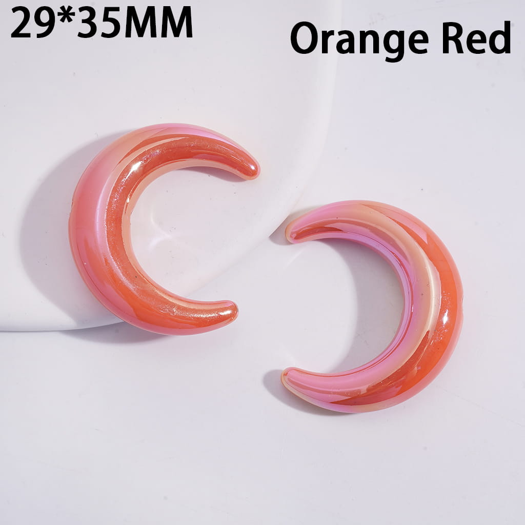 Acrylic Beads UV Coating Crescent Shape Moon, 29*35MM, Solid Dark Color Series, Horizontal Hole Beads