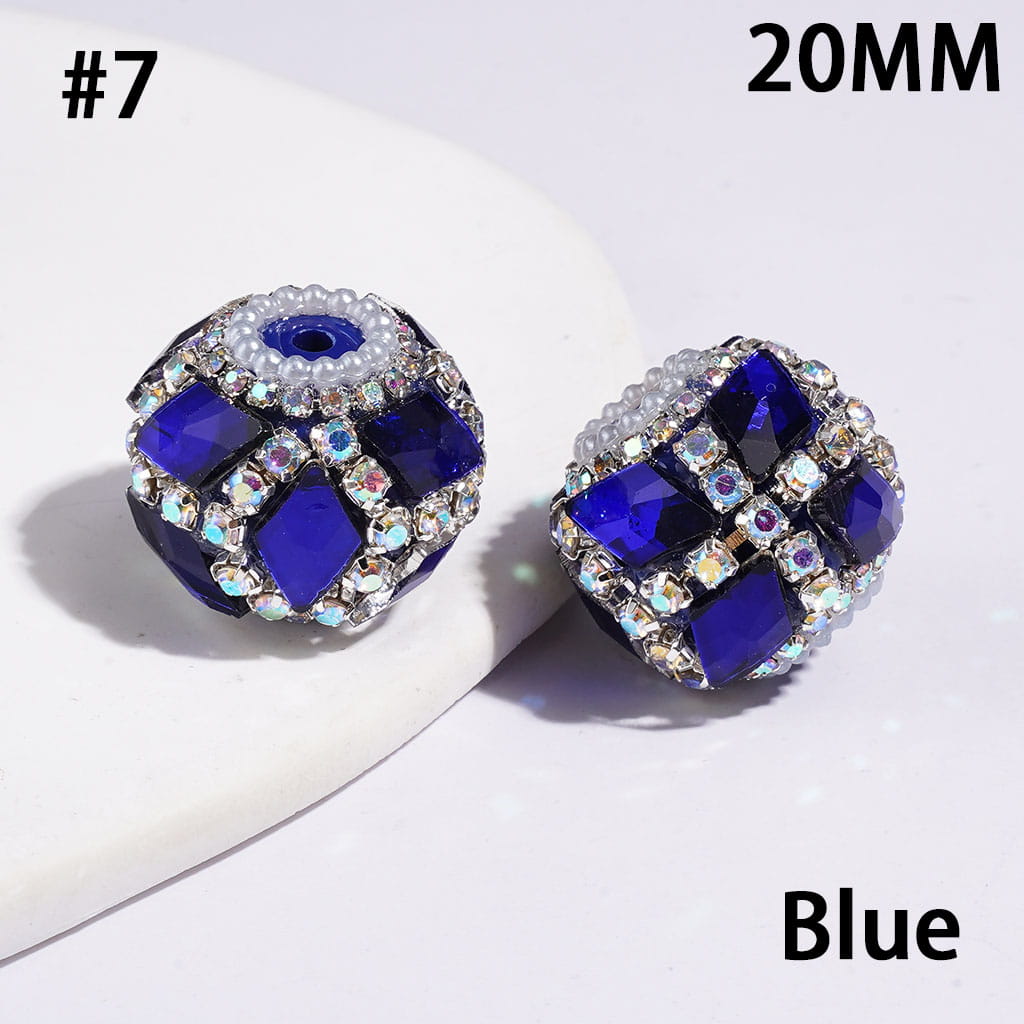 Hand-Made Acrylic Beads w Rhombus Shaped Rhinestones & AB Rhinestone Chains, Pearl Trim, 20MM, Multi-Color
