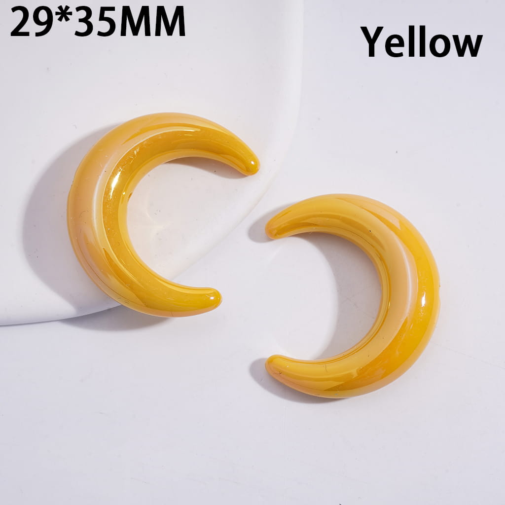 Acrylic Beads UV Coating Crescent Shape Moon, 29*35MM, Solid Dark Color Series, Horizontal Hole Beads