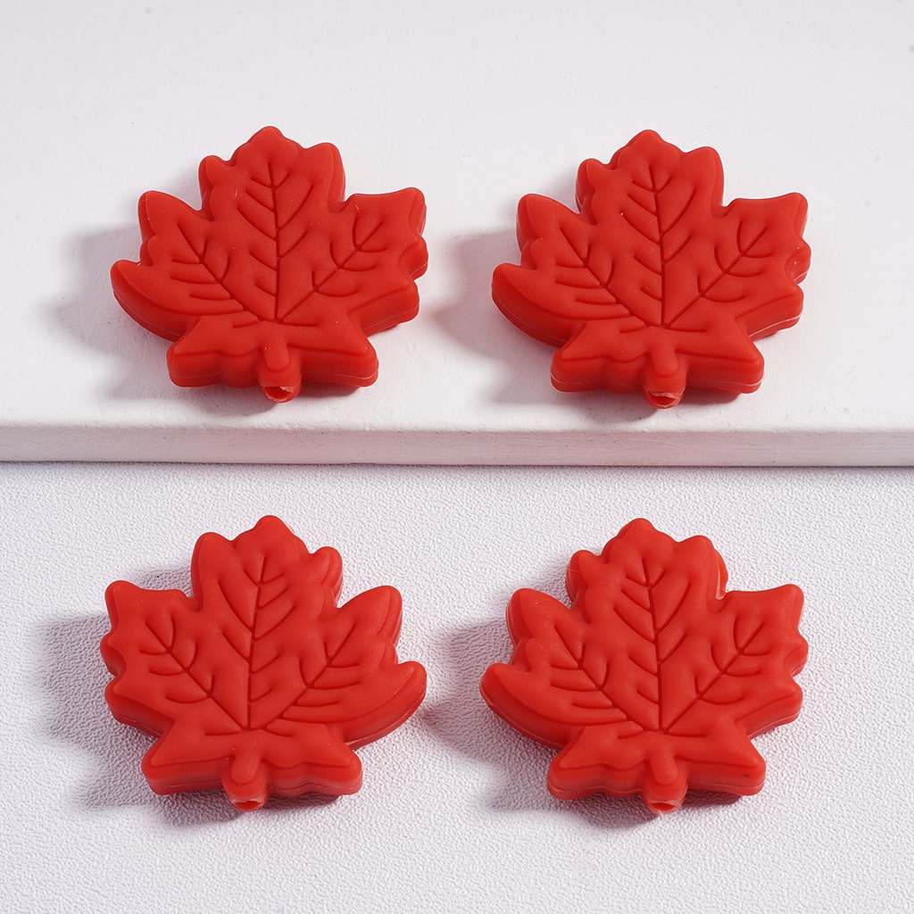 Silicone Focal Beads Cute Maple Leaves in Solid Color