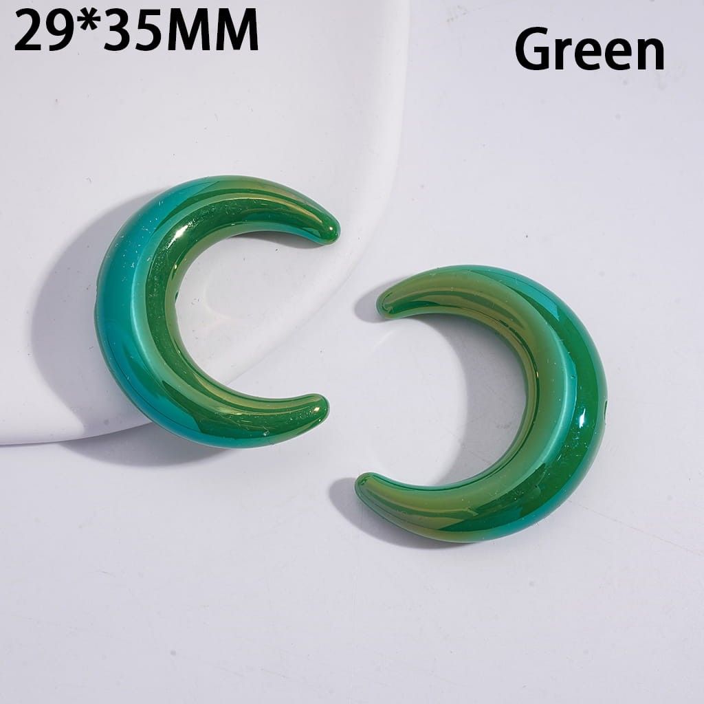 Acrylic Beads UV Coating Crescent Shape Moon, 29*35MM, Solid Dark Color Series, Horizontal Hole Beads