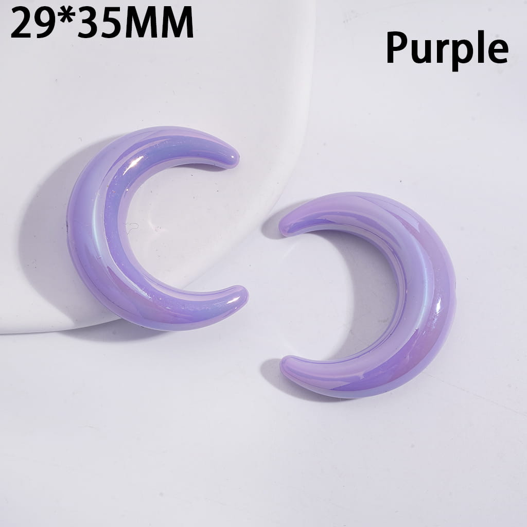 Acrylic Beads UV Coating Crescent Shape Moon, 29*35MM, Solid Dark Color Series, Horizontal Hole Beads