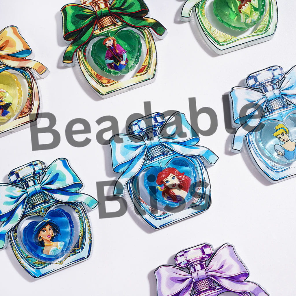 Classic Princess Character Collection Set Acrylic Beads, Hollowed Perfume Bottle with Bowtie and Heart Shaped Pieces, Random Mix