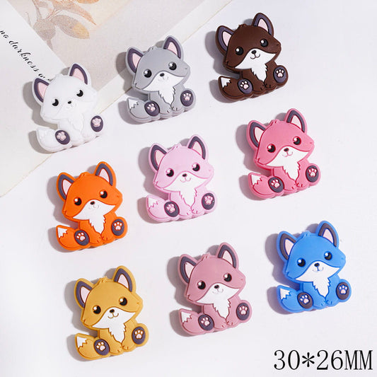 Little Cute Fox Animal Series Silicone Focal Beads, 30*26MM Multi-Color
