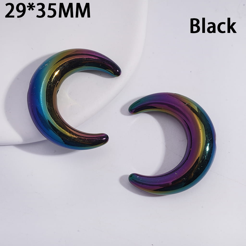 Acrylic Beads UV Coating Crescent Shape Moon, 29*35MM, Solid Dark Color Series, Horizontal Hole Beads