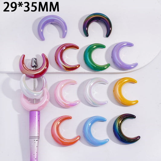 Acrylic Beads UV Coating Crescent Shape Moon, 29*35MM, Solid Dark Color Series, Horizontal Hole Beads