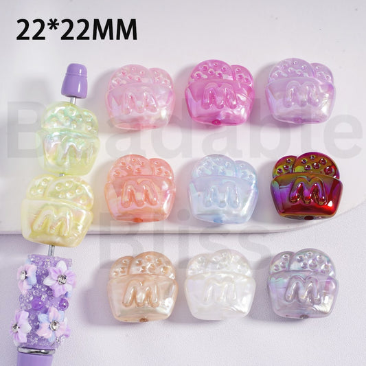 Acrylic Beads UV Coating Cute Vivid McDonal Fast  Food Multi-Color 22*22MM, Random Mix
