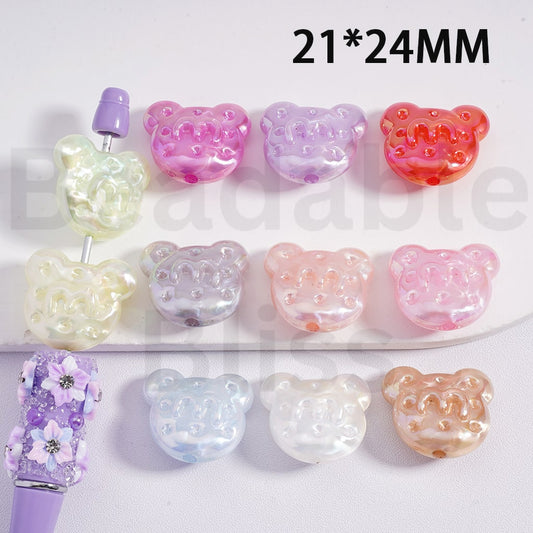 Acrylic Beads UV Coating Cute Vivid McDonal Prints Bear Head Multi-Color 21*24MM, Random Mix