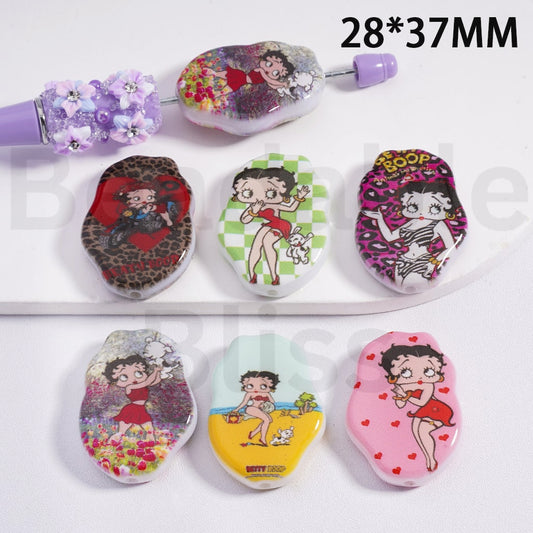 Acrylic Beads Fashion Girl Bett Boo in Different Costume 28*37MM, Random Mix