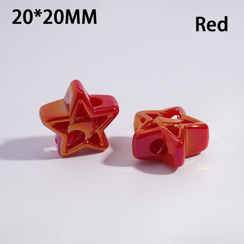 Acrylic Beads UV Coating Hollowed Five-Pointed Star with Moon, 20*20MM, Multi-Color