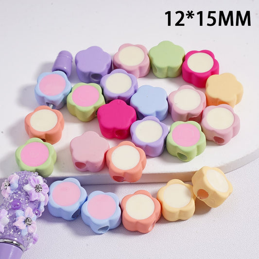 Acrylic Beads Mini Cute Plum Blossom Flower, Light Colors & Dark Colors, 12*15MM(The Hole is Horizontal, not Vertical) (Single Color is available for 200pcs(Whole Bag)Only)