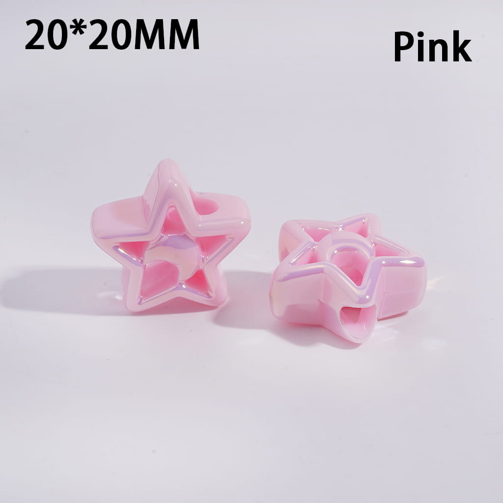 Acrylic Beads UV Coating Hollowed Five-Pointed Star with Moon, 20*20MM, Multi-Color