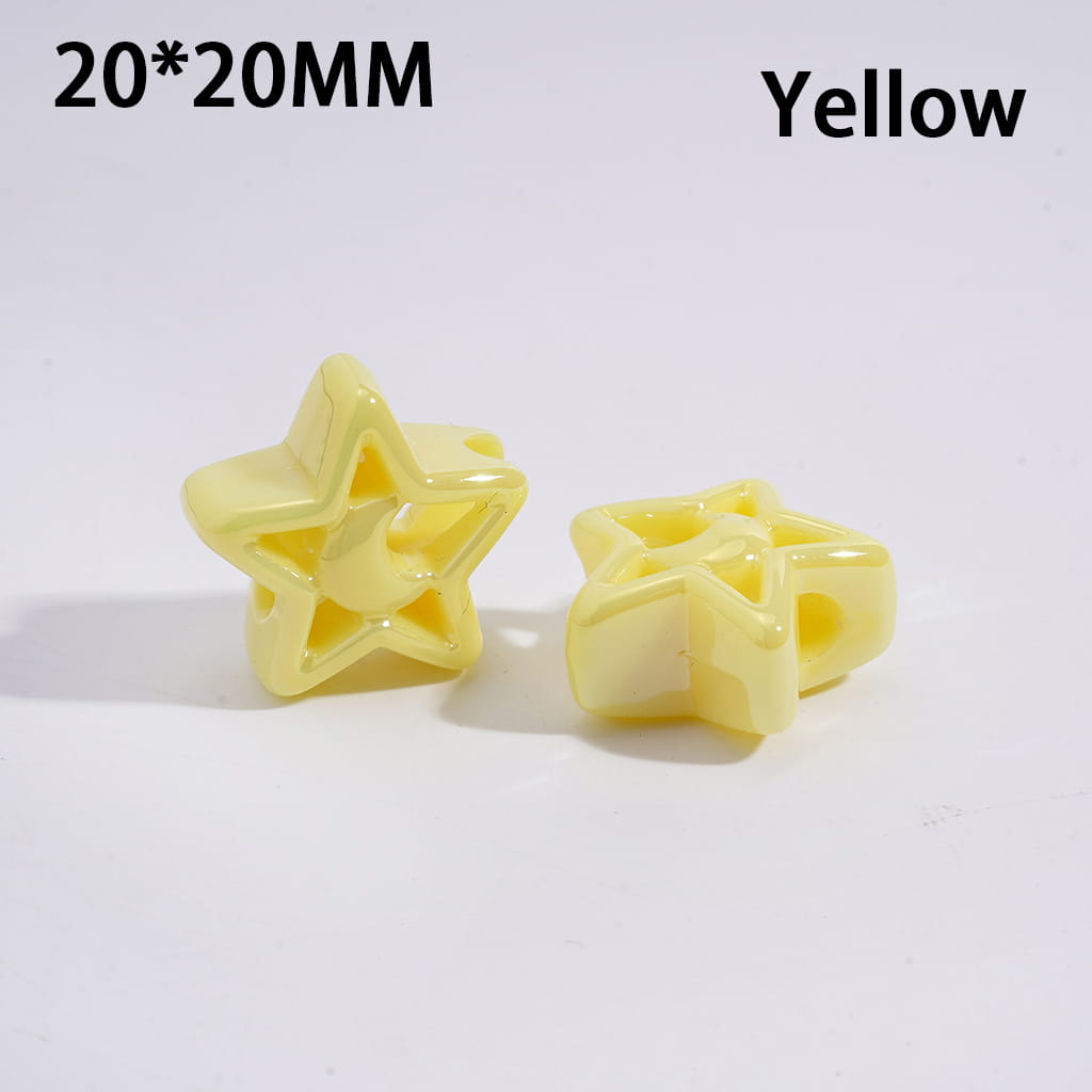 Acrylic Beads UV Coating Hollowed Five-Pointed Star with Moon, 20*20MM, Multi-Color
