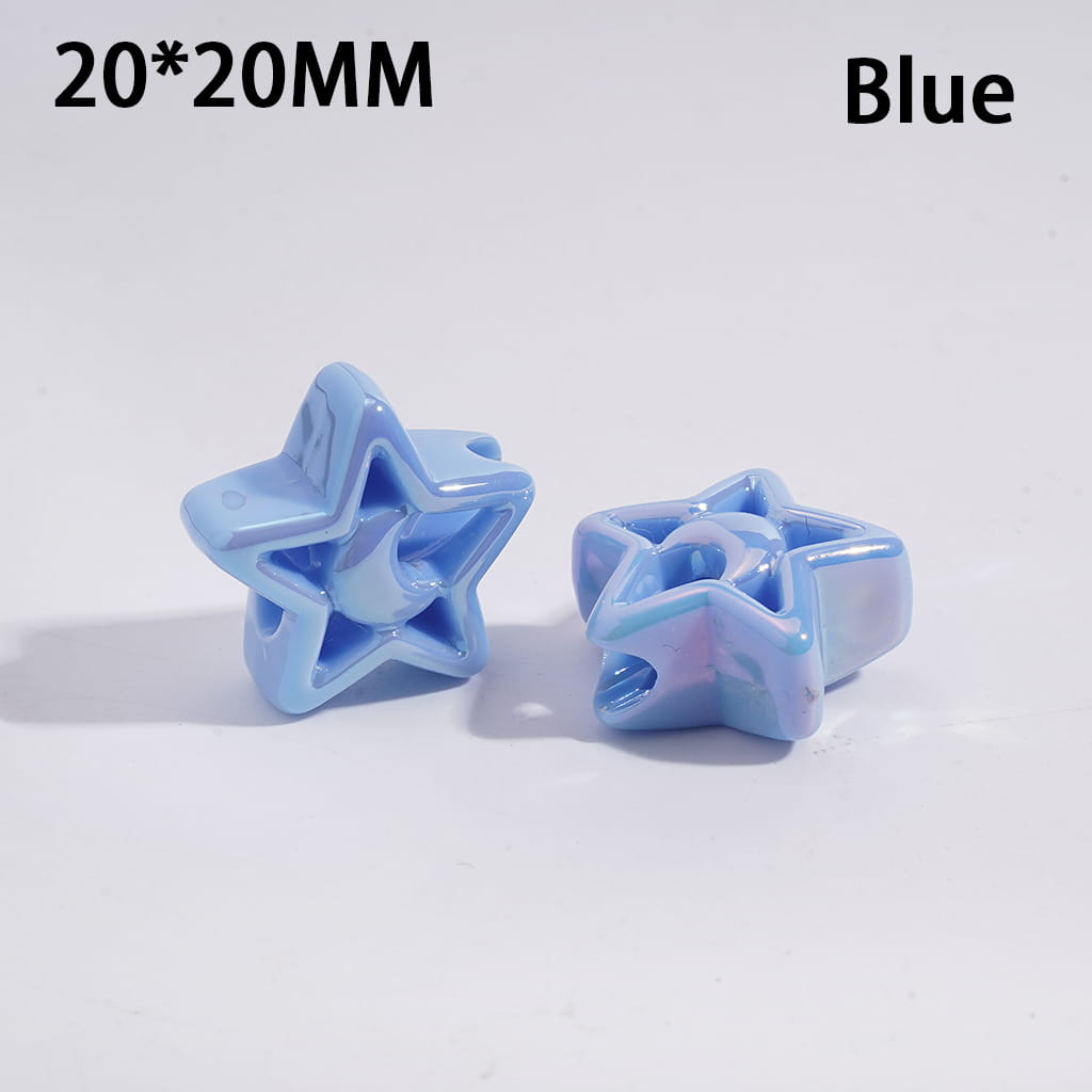 Acrylic Beads UV Coating Hollowed Five-Pointed Star with Moon, 20*20MM, Multi-Color