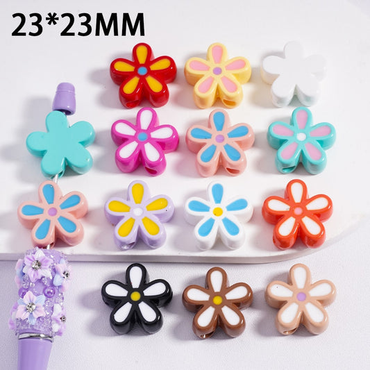 Acrylic Beads Stoving Varnish Cute Five-Petaled Flowers Multi-Color 23*23MM (Single Color is available for 100pcs(whole bag) Only)