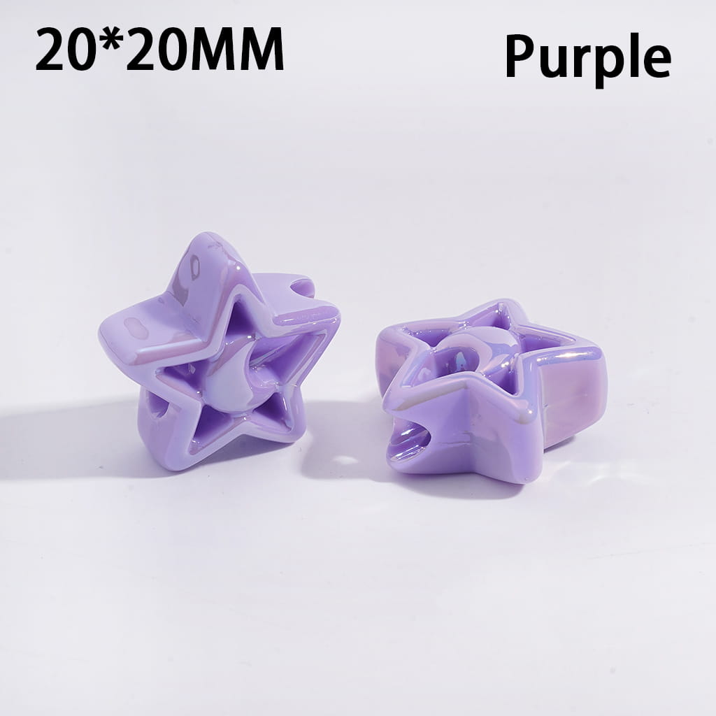 Acrylic Beads UV Coating Hollowed Five-Pointed Star with Moon, 20*20MM, Multi-Color