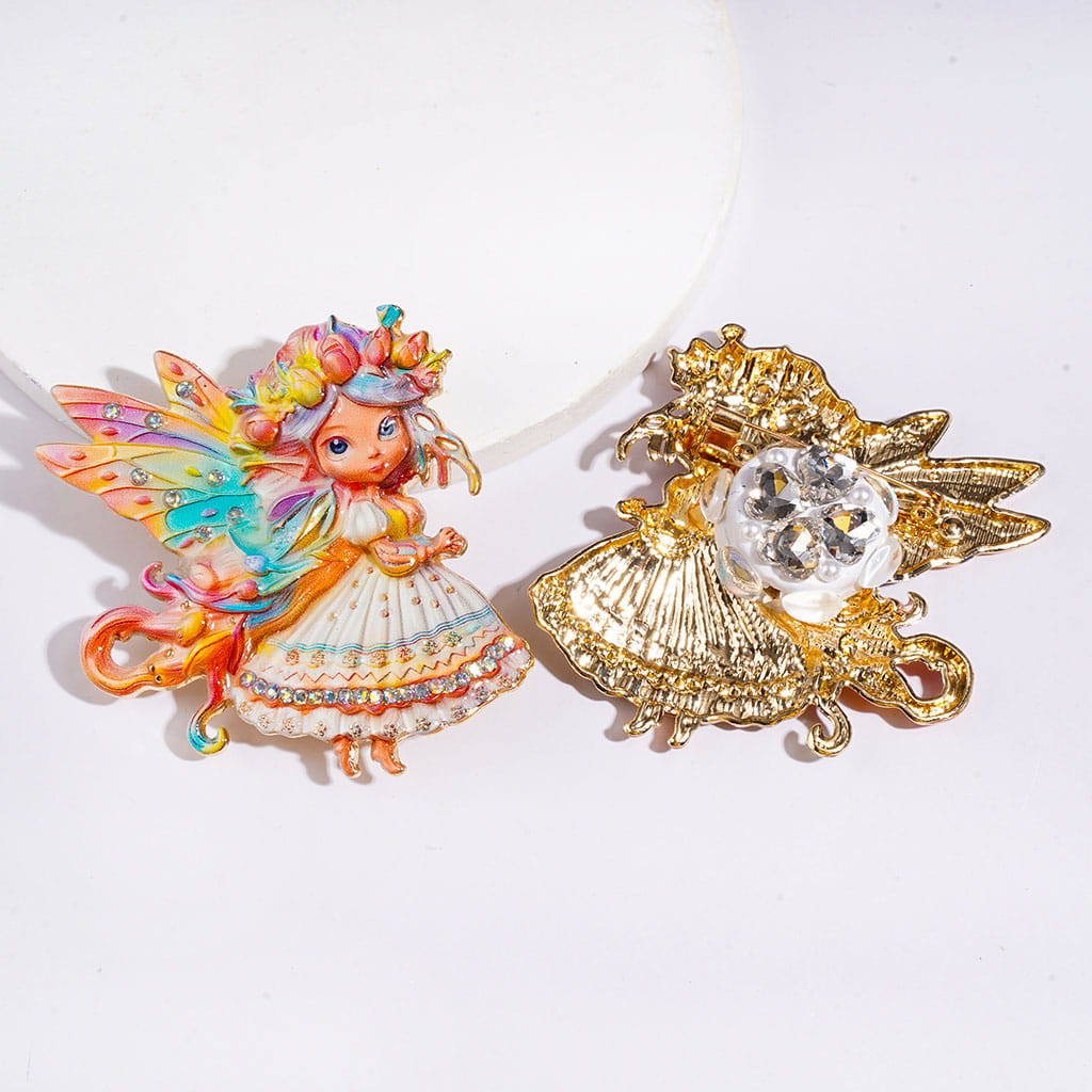 Clay Beads with Alloy Enchanted Flower-Crowned Fairy Ornament Accessories, White Pearls & Clear Rhinestones, 54*60MM, Multi-Color