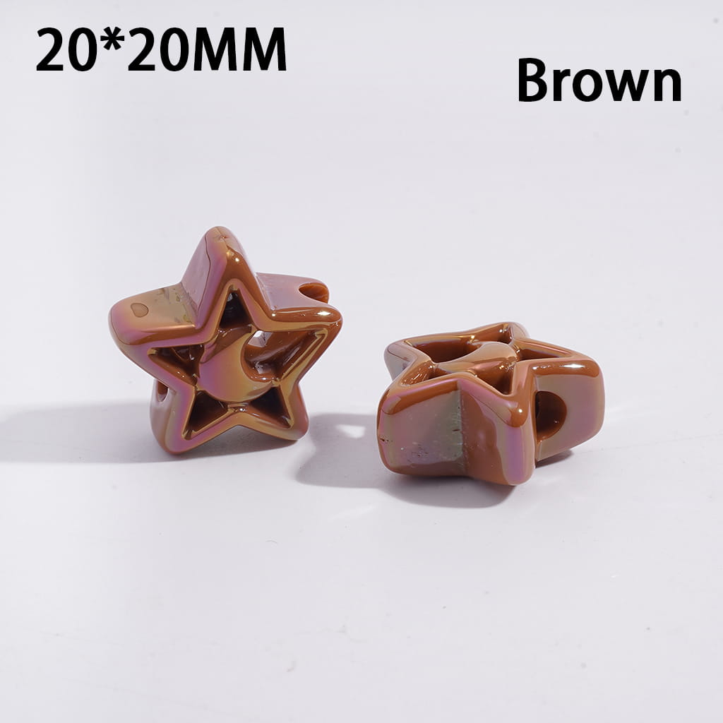 Acrylic Beads UV Coating Hollowed Five-Pointed Star with Moon, 20*20MM, Multi-Color