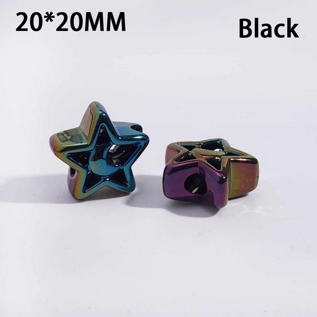 Acrylic Beads UV Coating Hollowed Five-Pointed Star with Moon, 20*20MM, Multi-Color