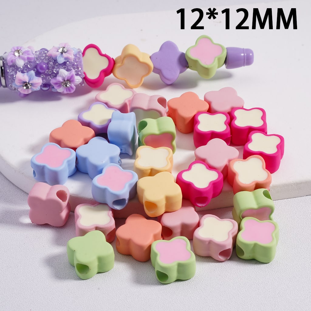 Acrylic Beads Mini Cute Four Leaf Clover , Light Colors & Dark Colors, 12*12MM (Single Color is available for 200pcs(Whole Bag)Only)