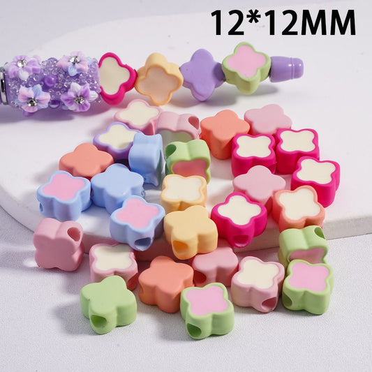 Acrylic Beads Mini Cute Four Leaf Clover , Light Colors & Dark Colors, 12*12MM (Single Color is available for 200pcs(Whole Bag)Only)