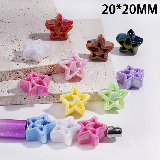 Acrylic Beads UV Coating Hollowed Five-Pointed Star with Moon, 20*20MM, Multi-Color