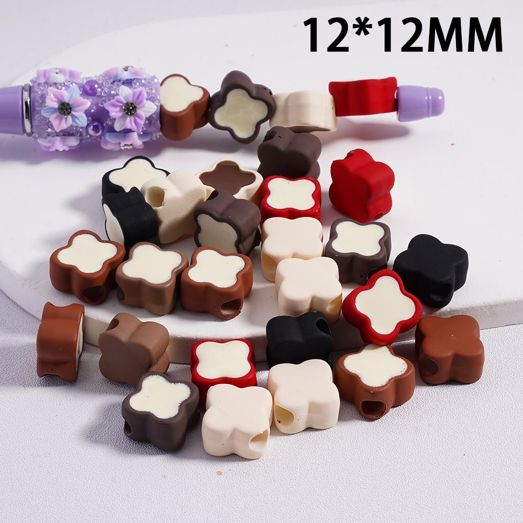 Acrylic Beads Mini Cute Four Leaf Clover , Light Colors & Dark Colors, 12*12MM (Single Color is available for 200pcs(Whole Bag)Only)