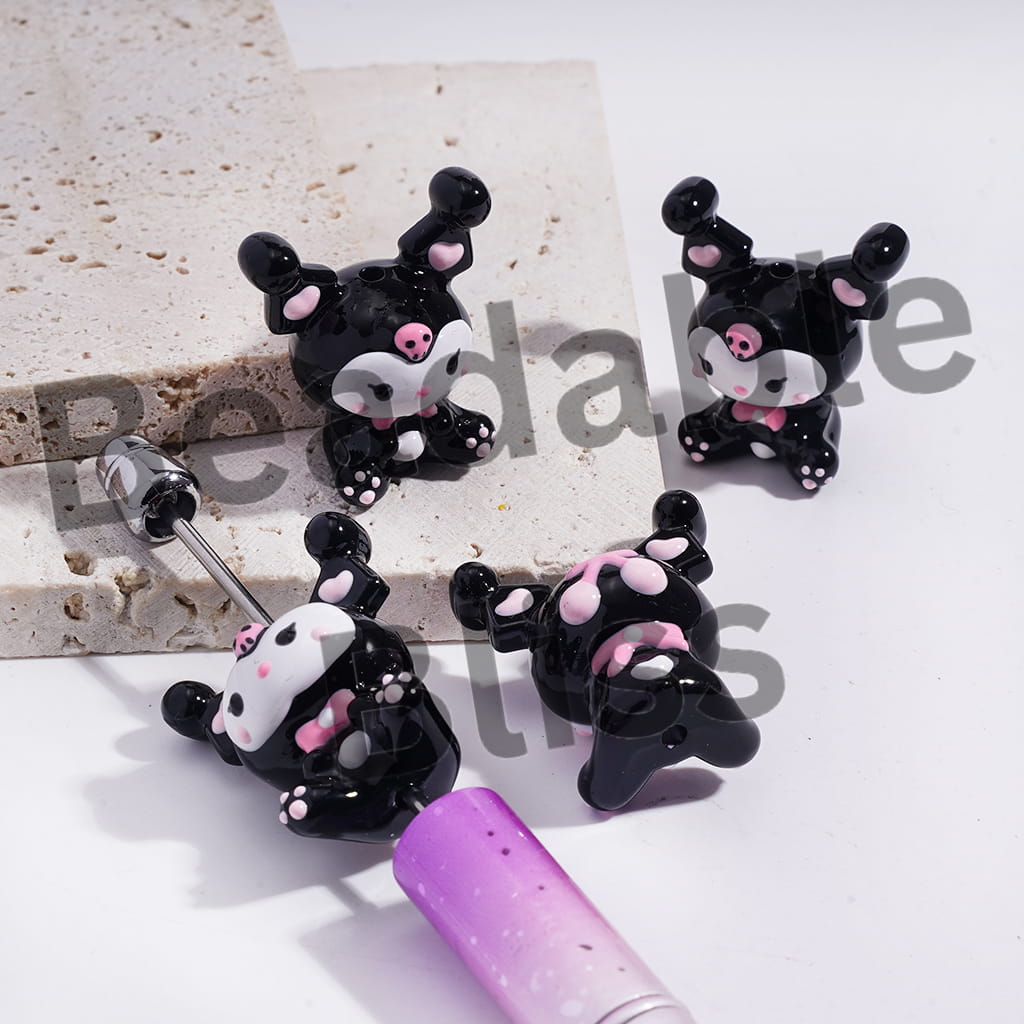 Black Cute Hand Painted Adorable Character Acrylic Beads, 25*28MM