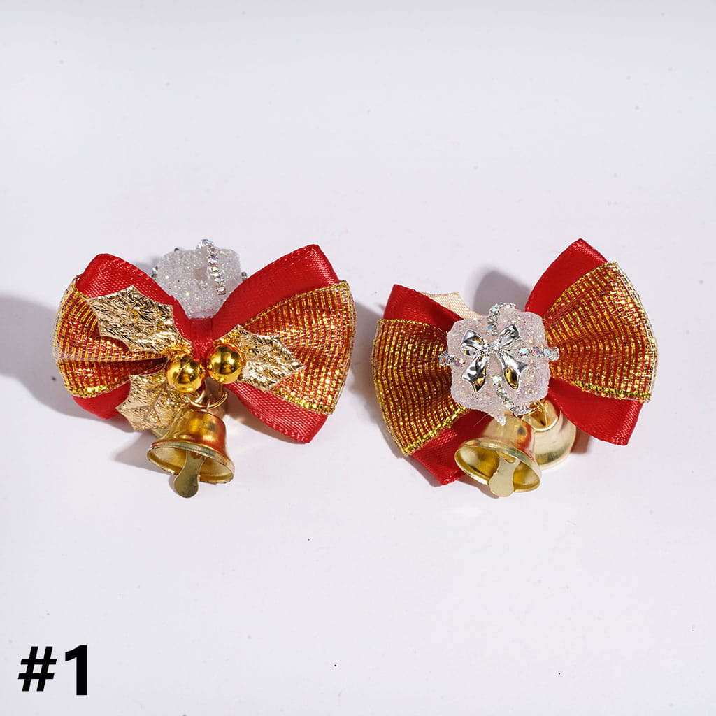 Handmade Christmas Glittery Gift Box w Ribbon Bow Bells Balls AB Rhinestone Chains Acrylic Beads, Multi-Color