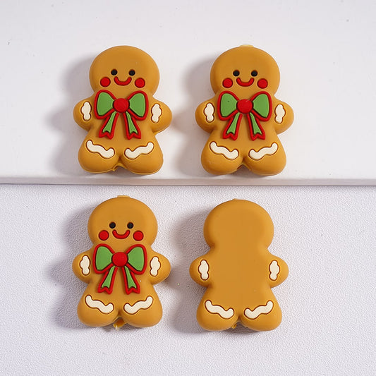Silicone Focal Beads 3D Cute Ginger Bread with Bowknot Christmas