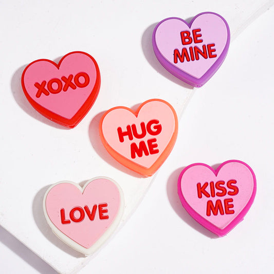 Love Be Mine Hug Me Kiss Me XoXo Valentine's Day Silicone Focal Beads