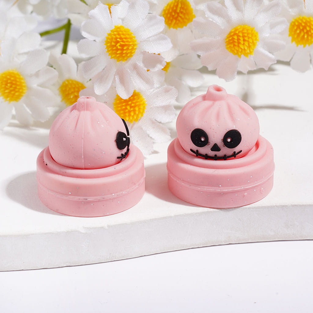 3D Halloween Dumpling and Steamer Basket with Silver Glitter Horror Face Silicone Focal Beads, 22*23MM Multi-Color
