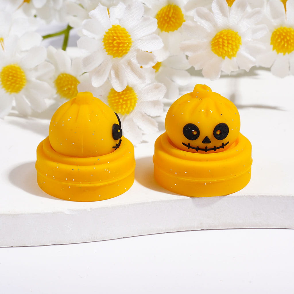 3D Halloween Dumpling and Steamer Basket with Silver Glitter Horror Face Silicone Focal Beads, 22*23MM Multi-Color