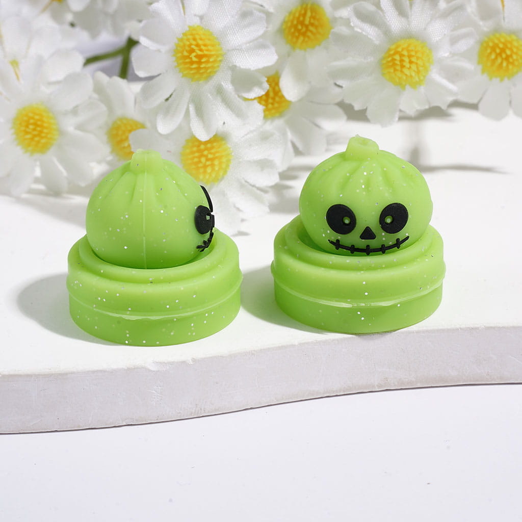 3D Halloween Dumpling and Steamer Basket with Silver Glitter Horror Face Silicone Focal Beads, 22*23MM Multi-Color