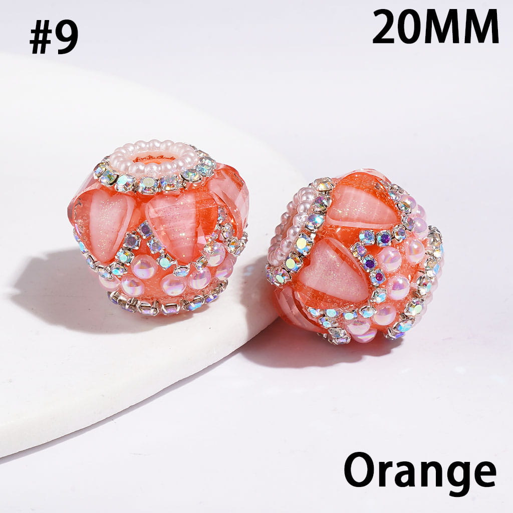 Handcrafted Acrylic Beads w Glittery Hearts & UV Coated Half-Faced Pearls, AB Rhinestone & White Pearl Chains, 20MM Multi-Color