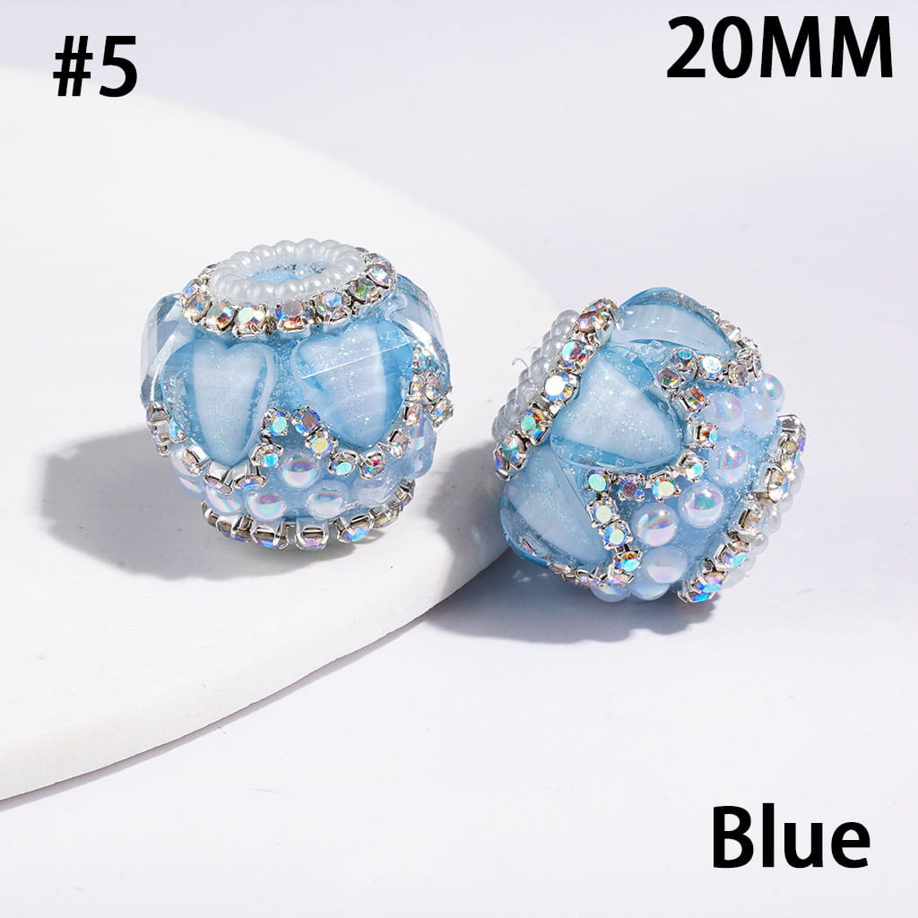 Handcrafted Acrylic Beads w Glittery Hearts & UV Coated Half-Faced Pearls, AB Rhinestone & White Pearl Chains, 20MM Multi-Color