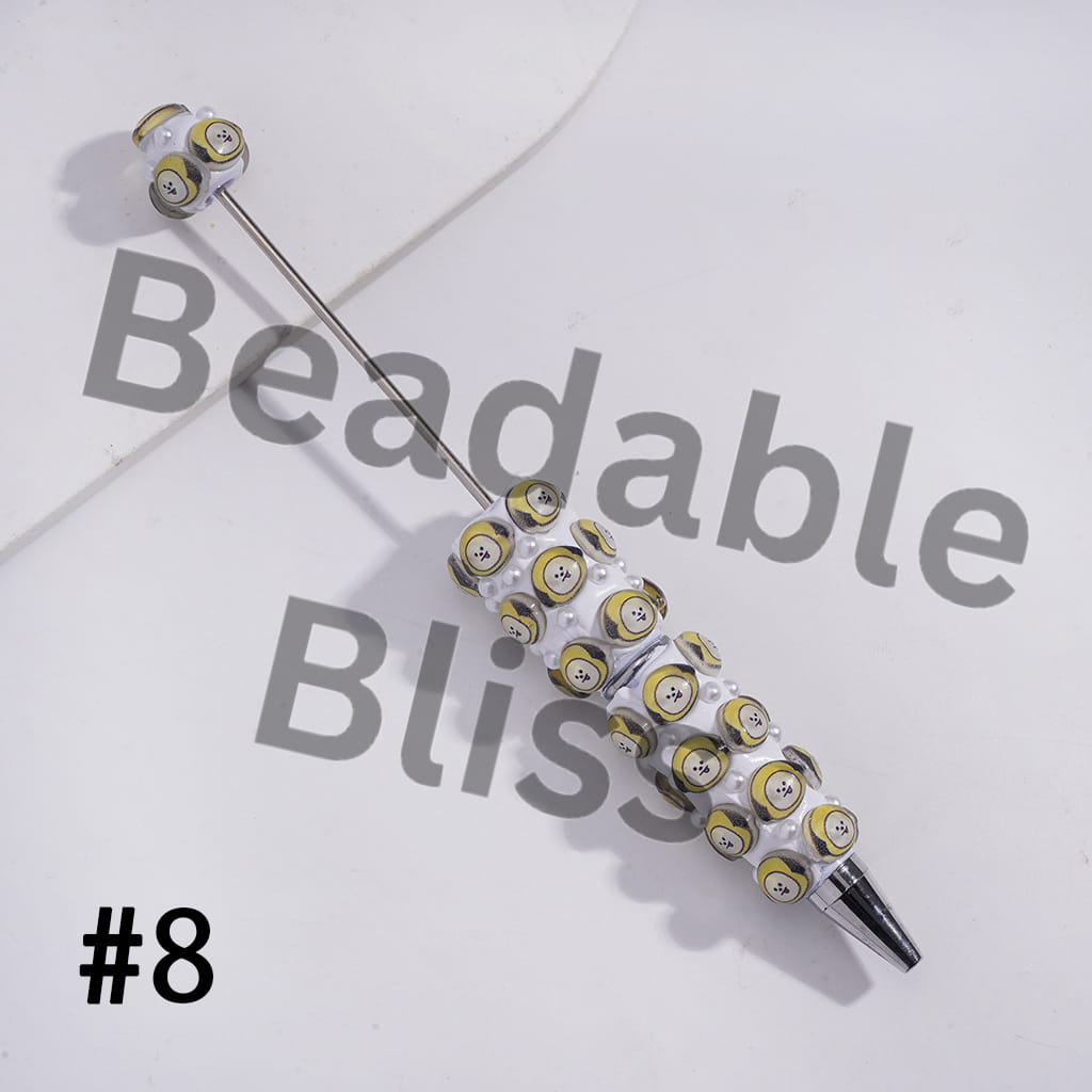 Beadable Clay Pens with Korea Boy Group Image and White Pearls