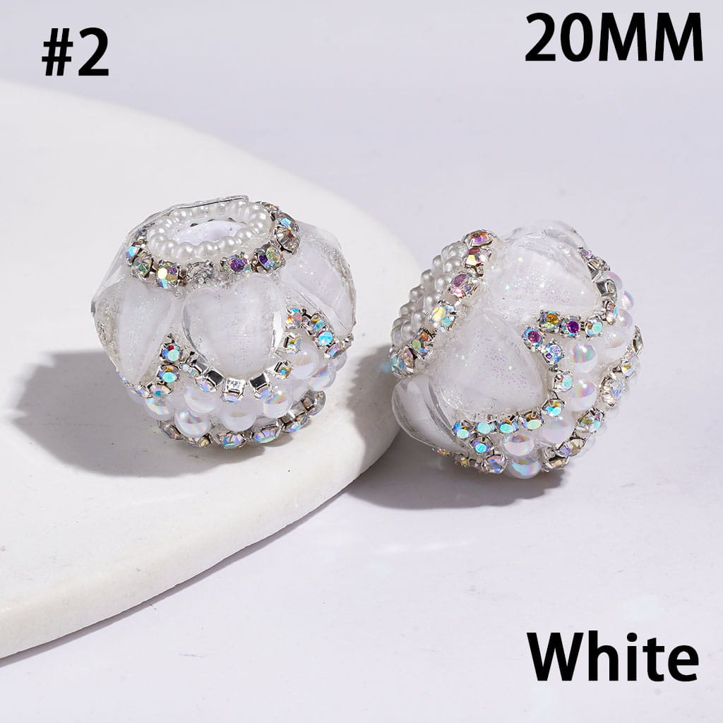 Handcrafted Acrylic Beads w Glittery Hearts & UV Coated Half-Faced Pearls, AB Rhinestone & White Pearl Chains, 20MM Multi-Color