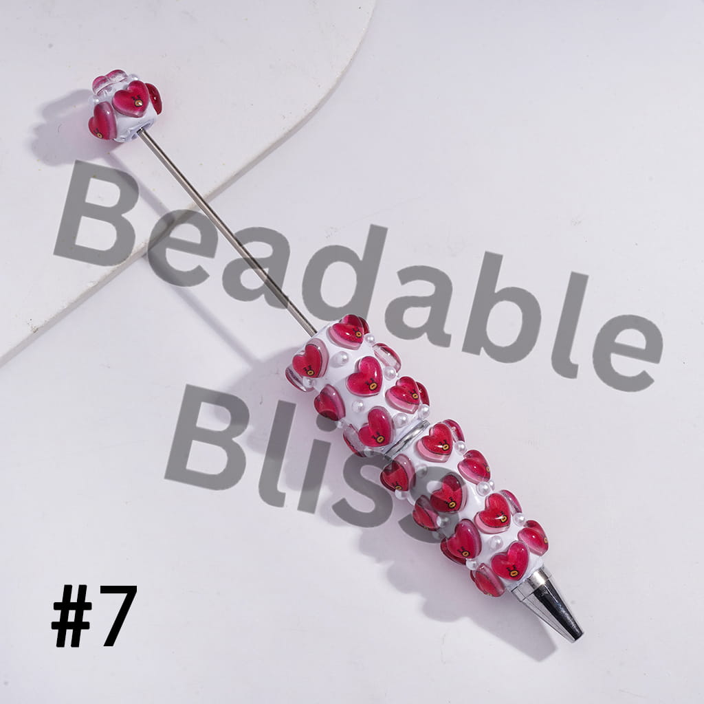 Beadable Clay Pens with Korea Boy Group Image and White Pearls