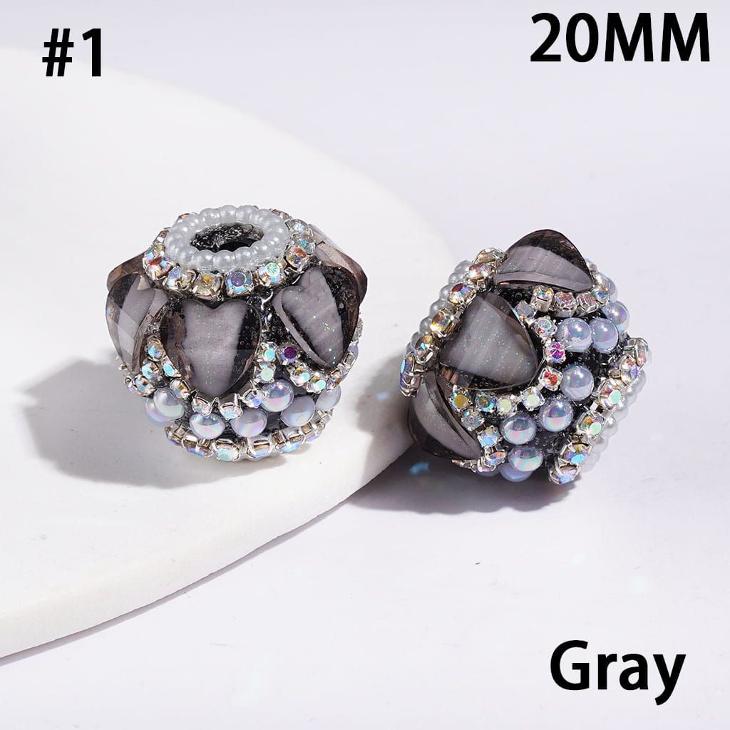Handcrafted Acrylic Beads w Glittery Hearts & UV Coated Half-Faced Pearls, AB Rhinestone & White Pearl Chains, 20MM Multi-Color