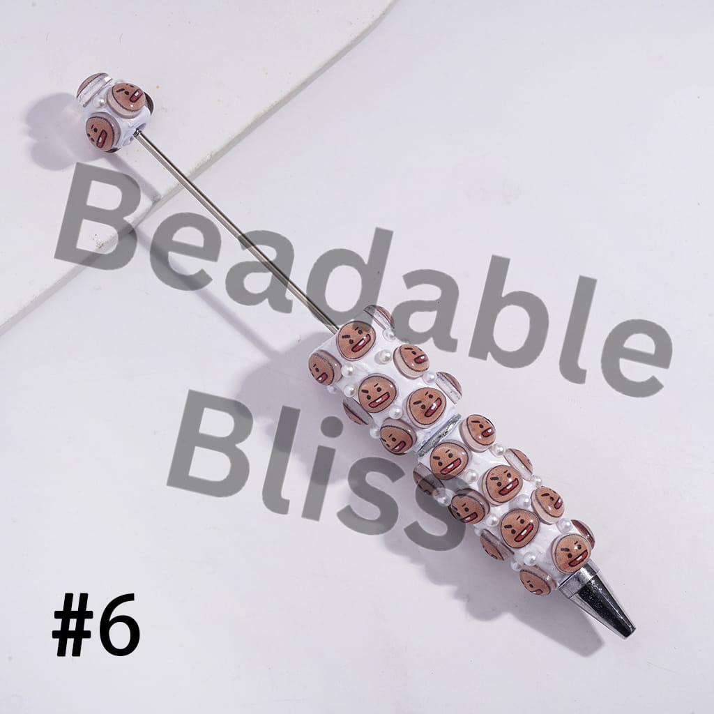 Beadable Clay Pens with Korea Boy Group Image and White Pearls