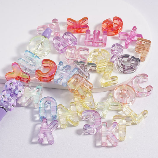 Acrylic Beads UV Coating Cute English Letters Translucent Color, Random Mix (The Hole is Horizontal, not Vertical)